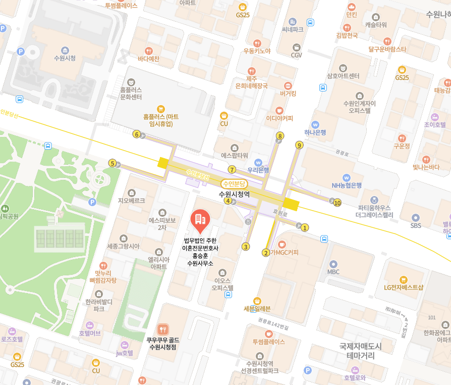 법무법인 주한 수원사무소 위치, 수인분당선 수원시청역 4번 출구 인근